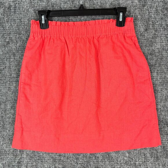 J Crew Skirt‎ Womens 2 Short Linen Cotton Elastic Waist Red Paper Bag Lined - Picture 1 of 11